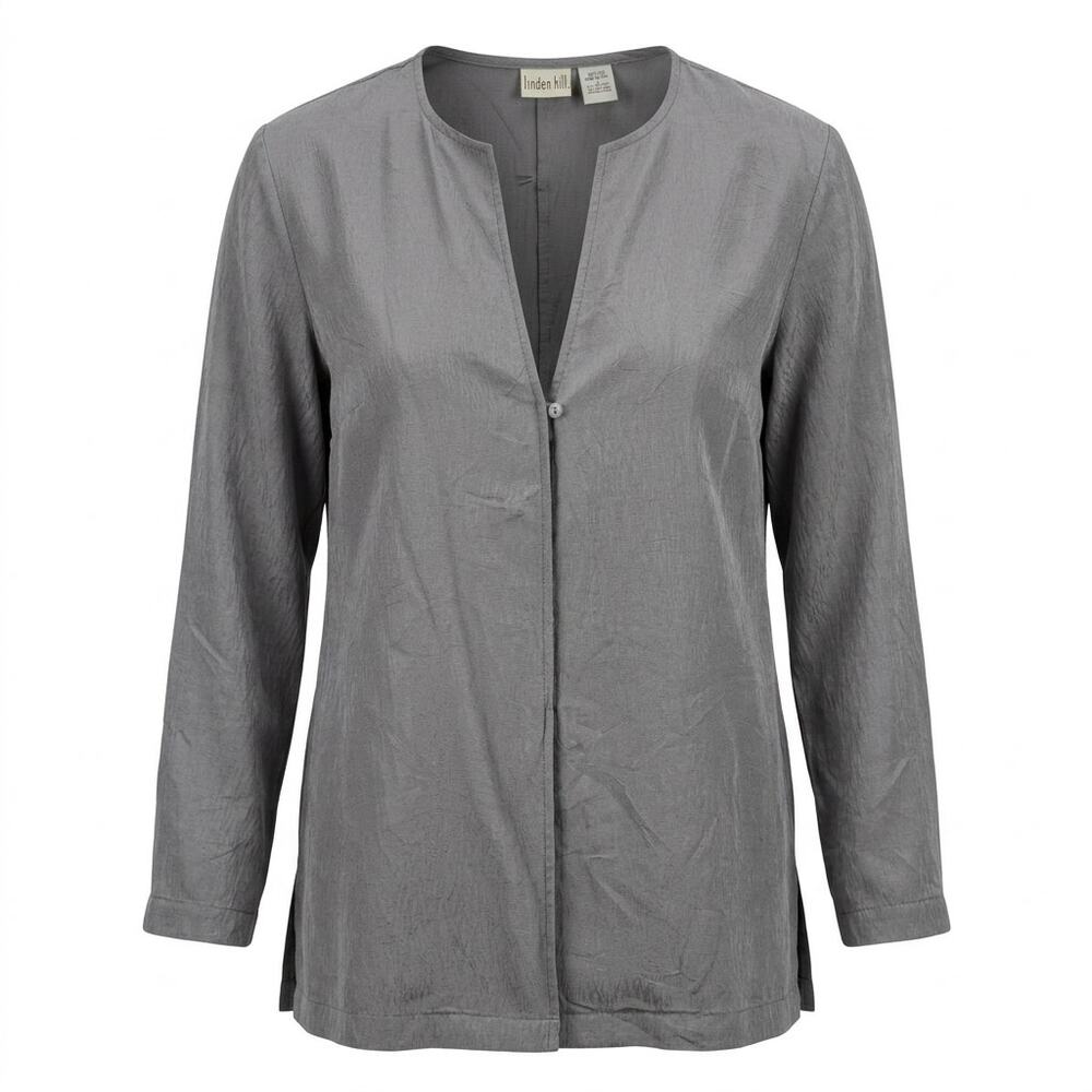 Linden Hill 100% Silk Gray V-Neck Lightweight Jacket Women Size S
